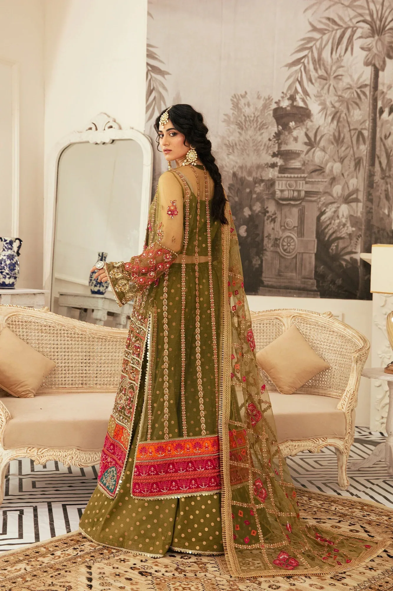 Ezra Wedding Collection Green Cotton Silk – view 2 – Poshaq