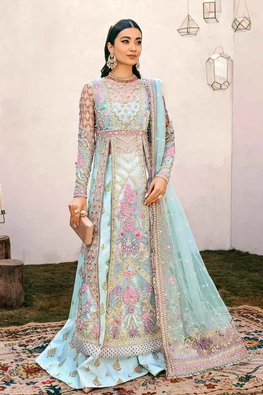 Ezra Wedding Collection Ferozi Cotton Silk – view 1 – Poshaq
