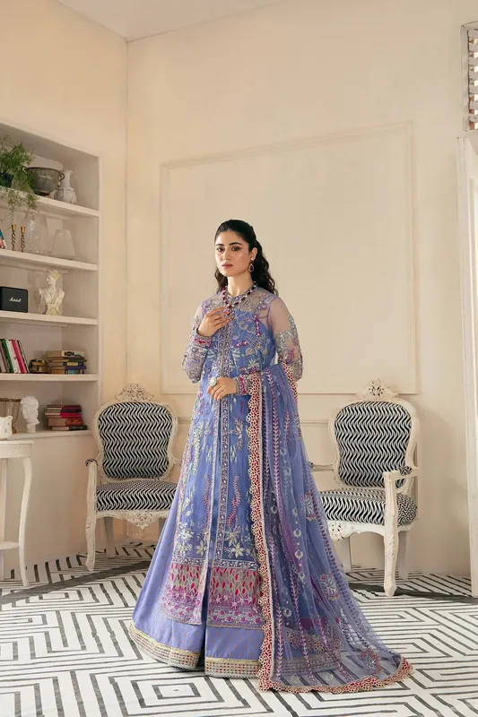 Ezra Wedding Collection Blue Cotton Silk – view 1 – Poshaq