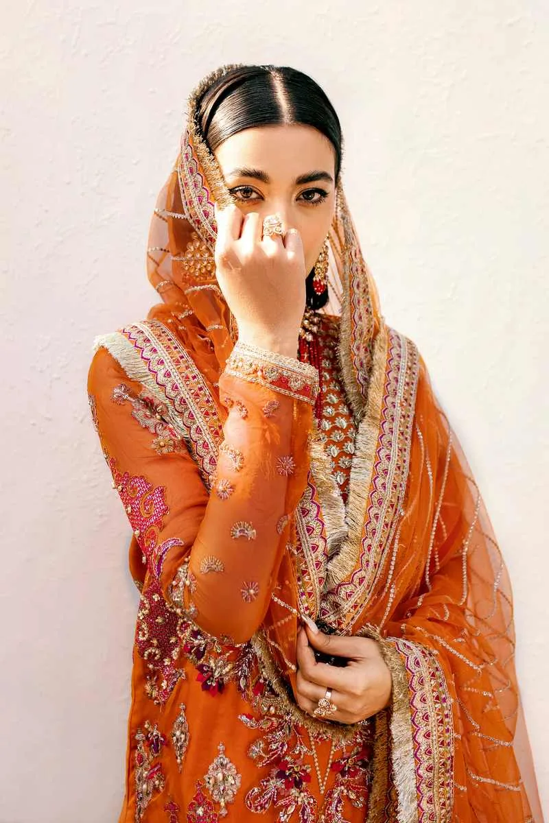 Ezra Wedding Collection Orange Cotton Silk – view 3 – Poshaq