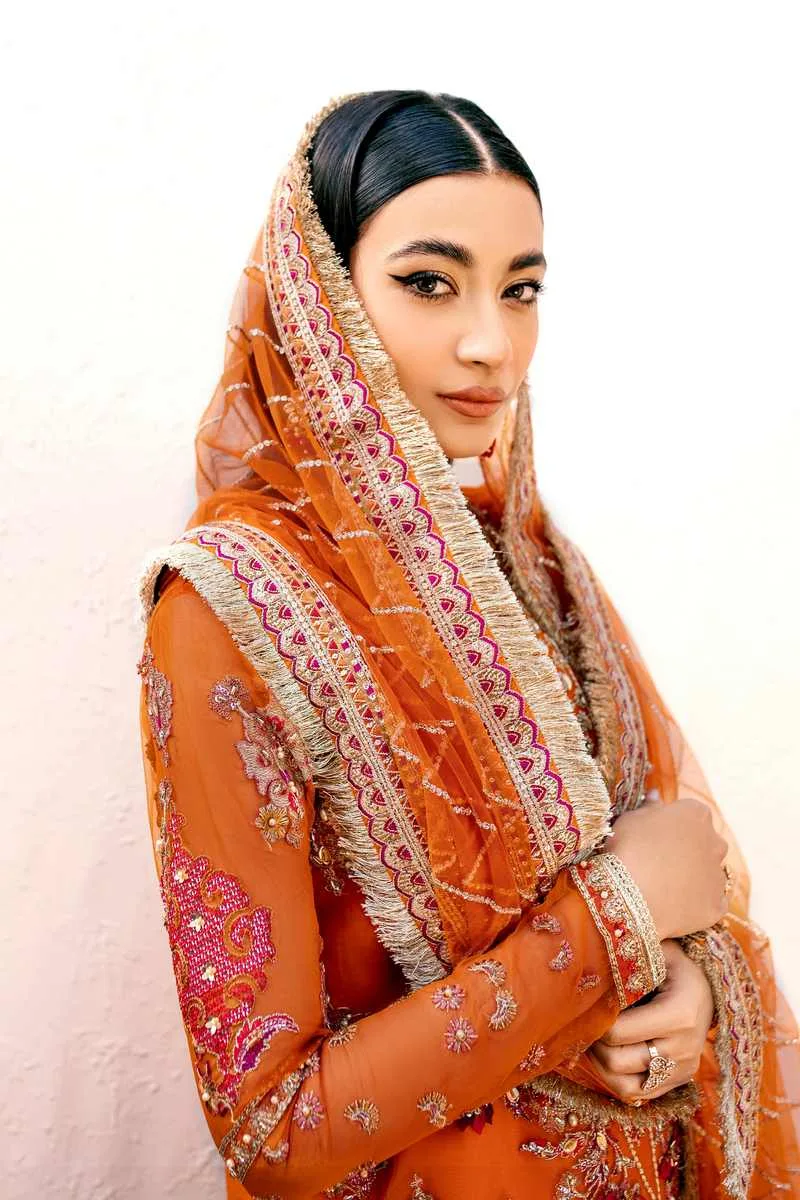 Ezra Wedding Collection Orange Cotton Silk – view 8 – Poshaq