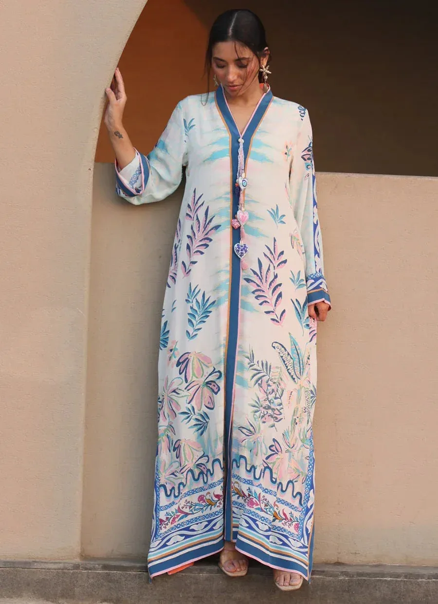 Farah Talib Aziz Laani The Kaftan Edit Off White Crepe – view 1 – Poshaq