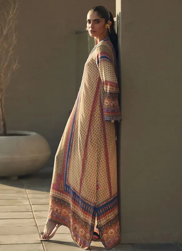 Farah Talib Aziz Laani The Kaftan Edit Beige Raw Silk – view 1 – Poshaq