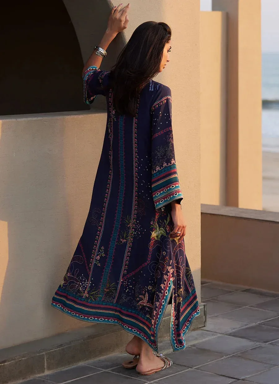 Farah Talib Aziz Laani The Kaftan Edit Navy Blue Crepe – view 2 – Poshaq