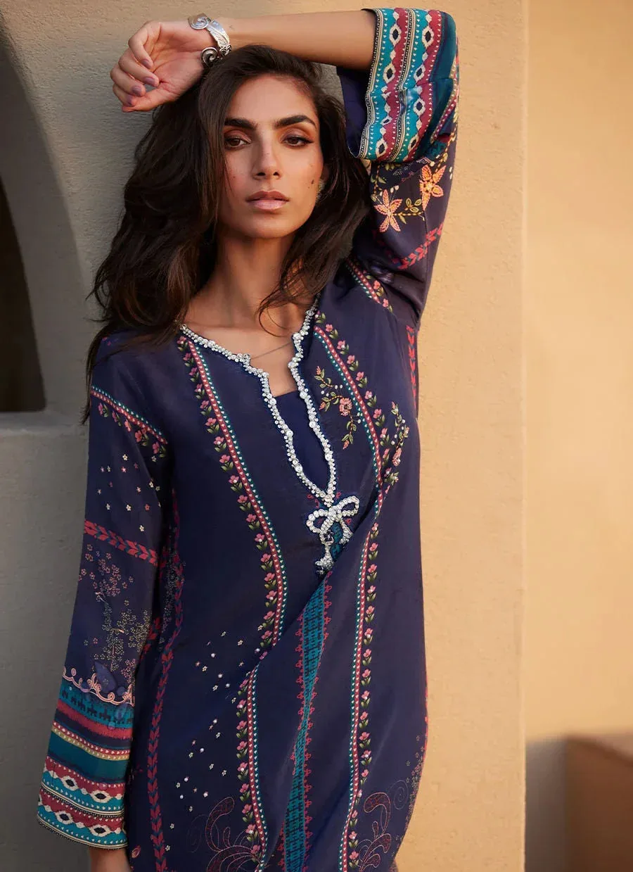 Farah Talib Aziz Laani The Kaftan Edit Navy Blue Crepe – view 3 – Poshaq