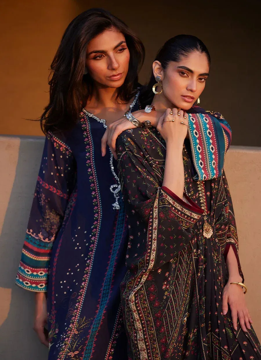 Farah Talib Aziz Laani The Kaftan Edit Navy Blue Crepe – view 4 – Poshaq