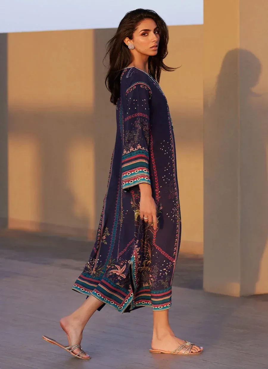 Farah Talib Aziz Laani The Kaftan Edit Navy Blue Crepe – view 5 – Poshaq