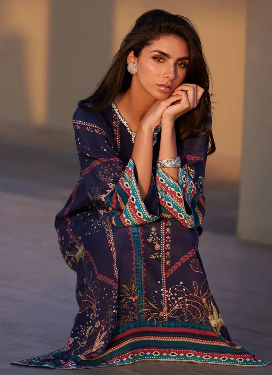Farah Talib Aziz Laani The Kaftan Edit Navy Blue Crepe – view 6 – Poshaq