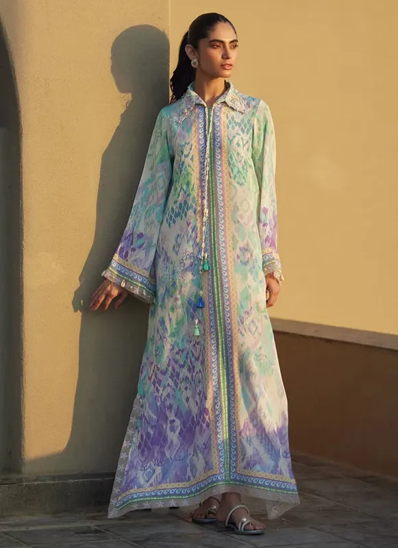 Farah Talib Aziz Laani The Kaftan Edit Mint Crepe – view 1 – Poshaq