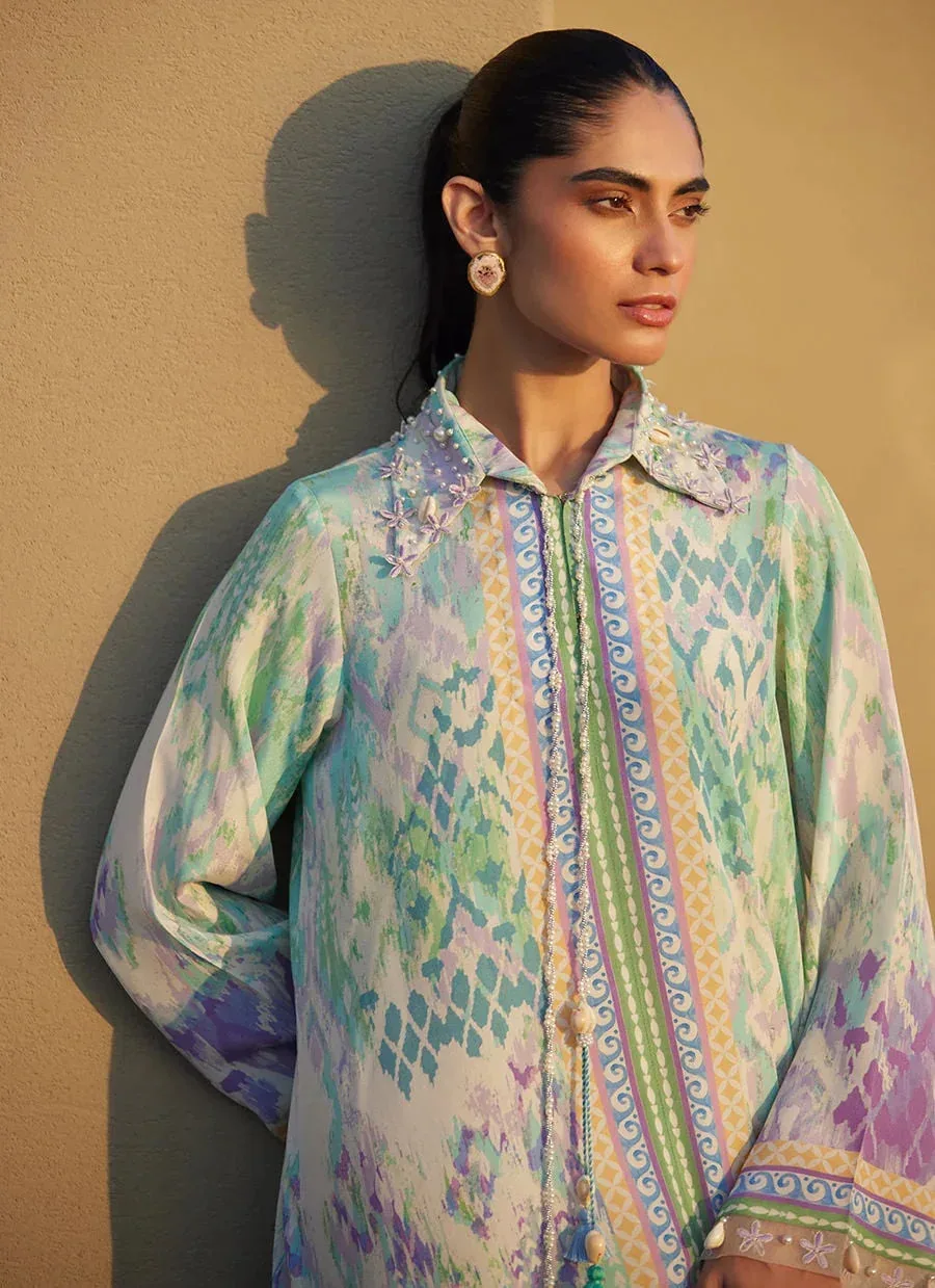 Farah Talib Aziz Laani The Kaftan Edit Mint Crepe – view 3 – Poshaq