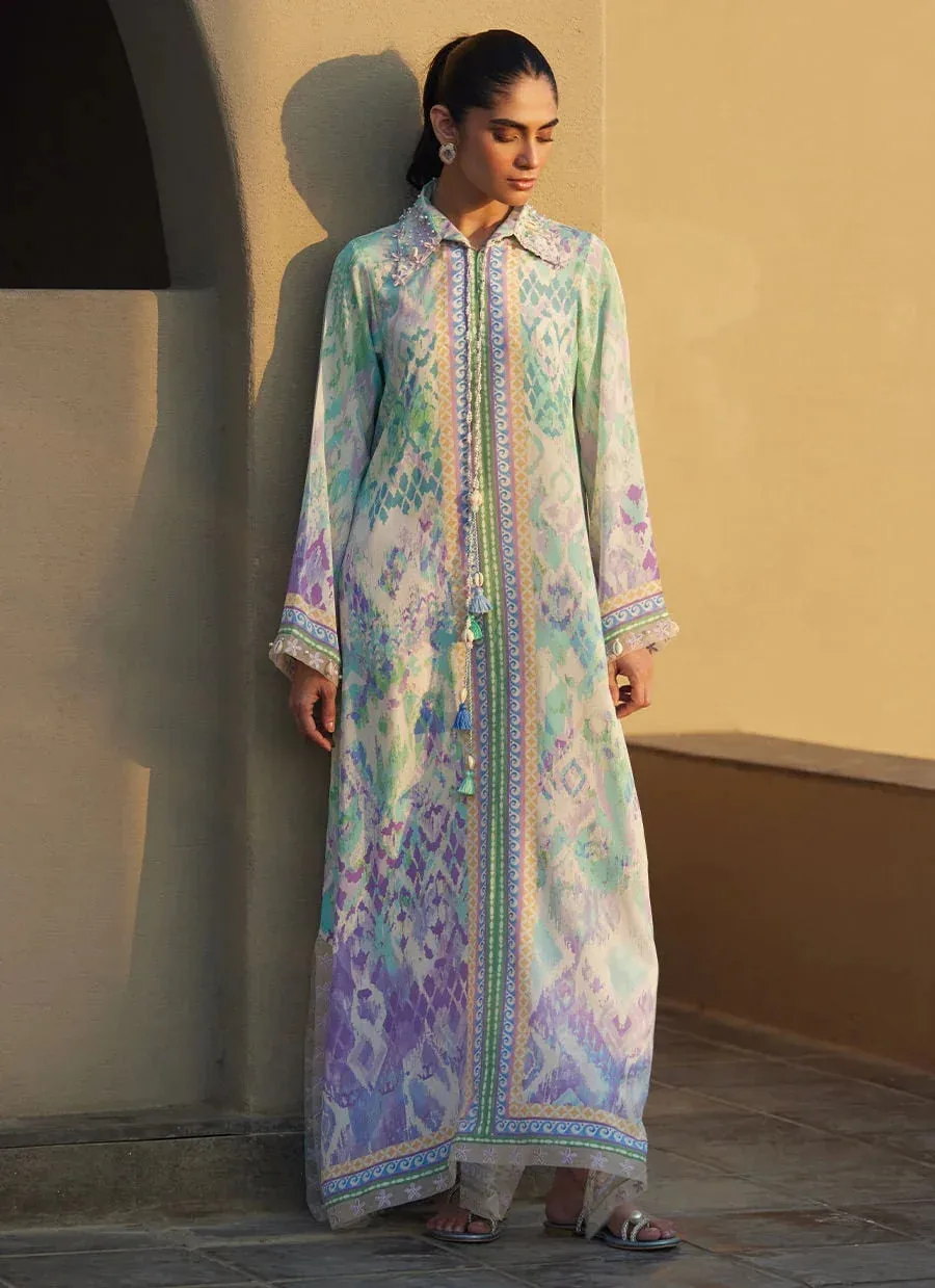Farah Talib Aziz Laani The Kaftan Edit Mint Crepe – view 4 – Poshaq