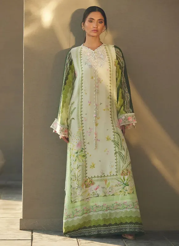 Farah Talib Aziz Laani The Kaftan Edit Mint Green Crepe – view 1 – Poshaq