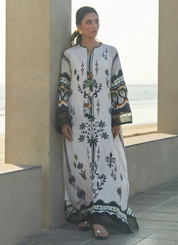 Farah Talib Aziz Laani The Kaftan Edit White Crepe – view 1 – Poshaq