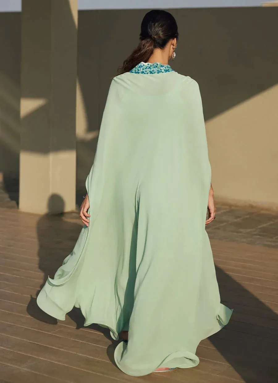 Farah Talib Aziz Laani The Kaftan Edit Ice Blue Raw Silk – view 2 – Poshaq