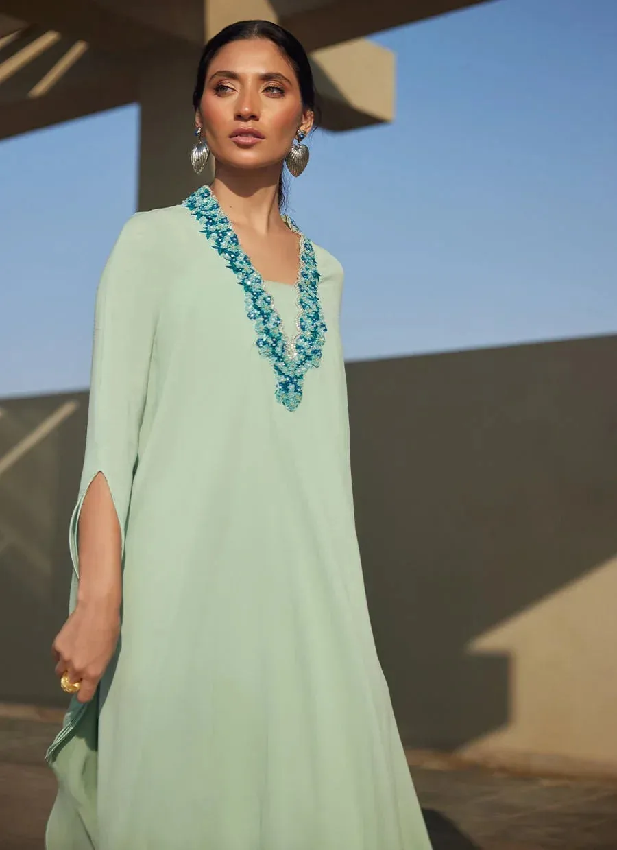 Farah Talib Aziz Laani The Kaftan Edit Ice Blue Raw Silk – view 4 – Poshaq