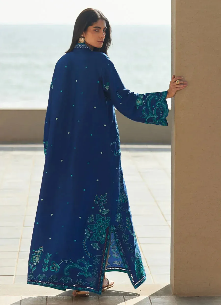 Farah Talib Aziz Laani The Kaftan Edit Ink Blue Raw Silk – view 2 – Poshaq