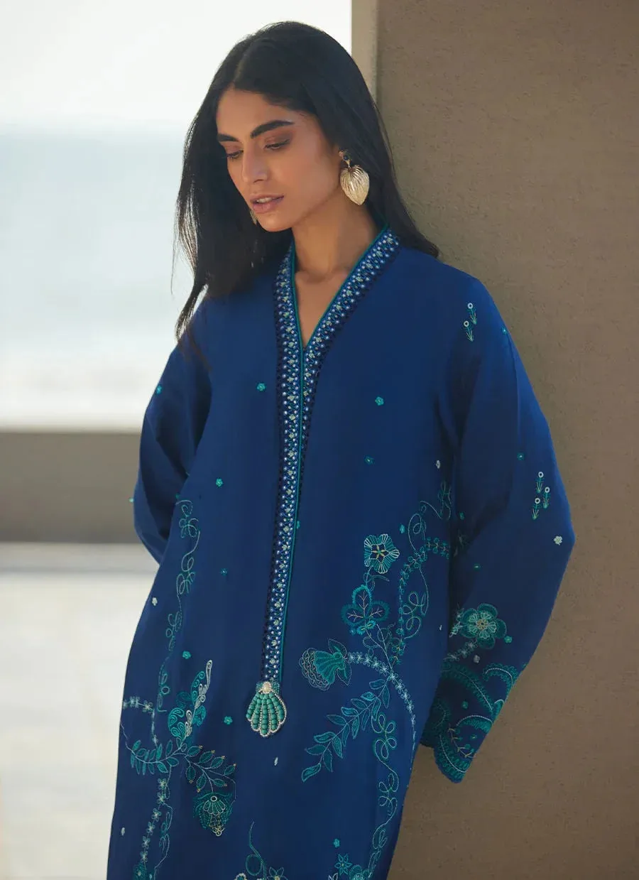 Farah Talib Aziz Laani The Kaftan Edit Ink Blue Raw Silk – view 3 – Poshaq