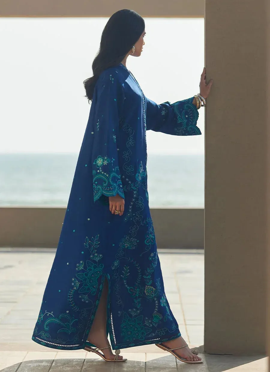 Farah Talib Aziz Laani The Kaftan Edit Ink Blue Raw Silk – view 5 – Poshaq