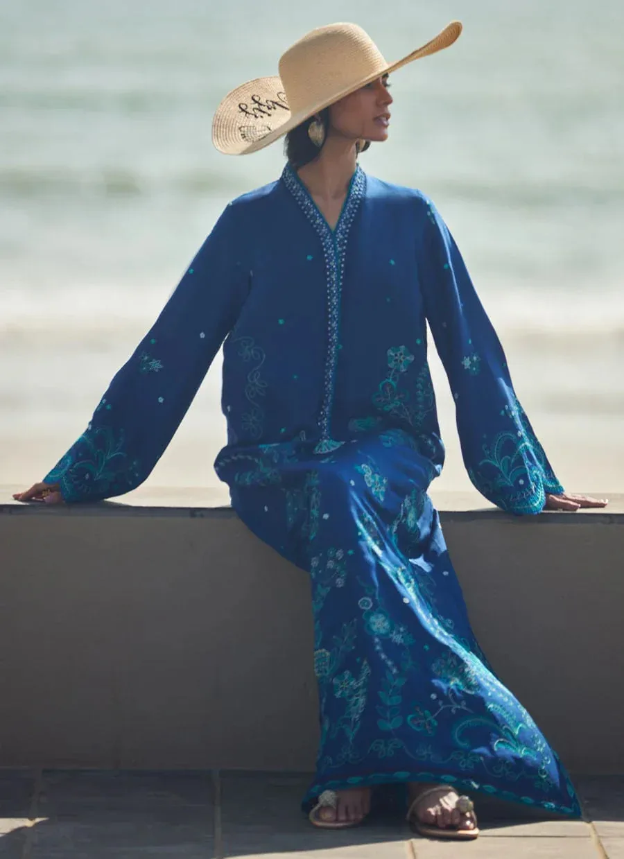 Farah Talib Aziz Laani The Kaftan Edit Ink Blue Raw Silk – view 6 – Poshaq