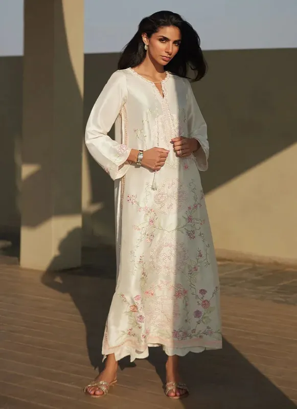 Farah Talib Aziz Laani The Kaftan Edit Off White Raw Silk – view 1 – Poshaq