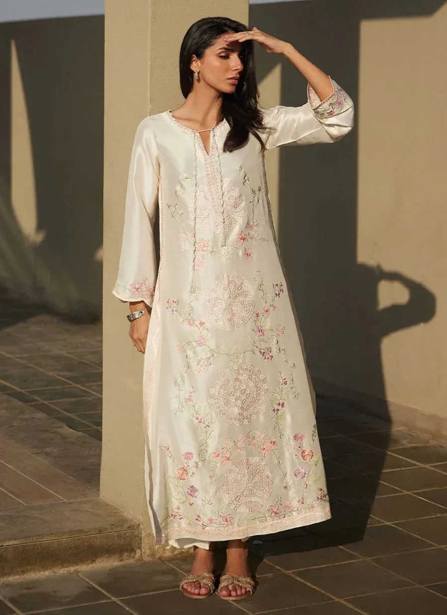 Farah Talib Aziz Laani The Kaftan Edit Off White Raw Silk – view 4 – Poshaq