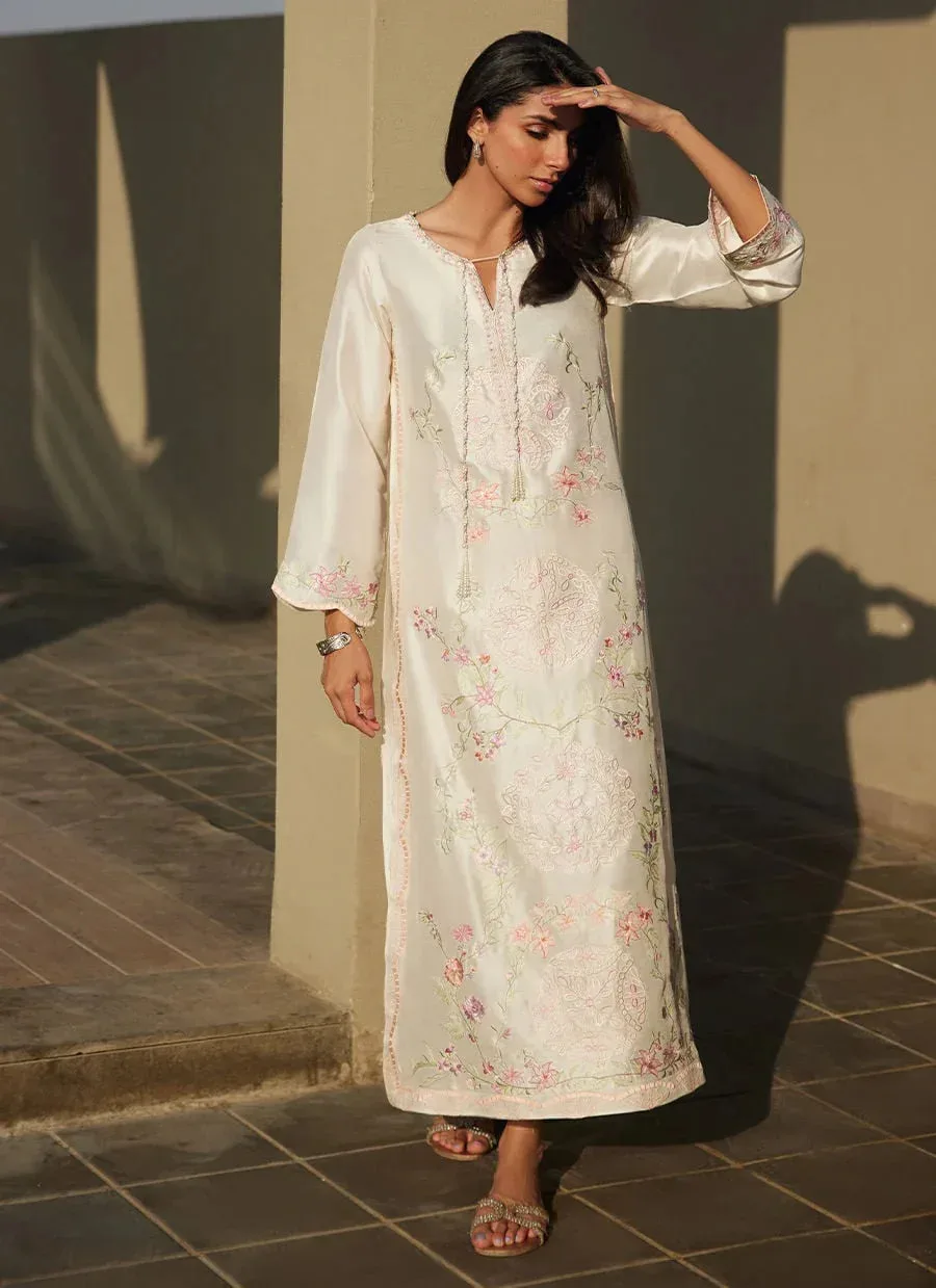 Farah Talib Aziz Laani The Kaftan Edit Off White Raw Silk – view 5 – Poshaq