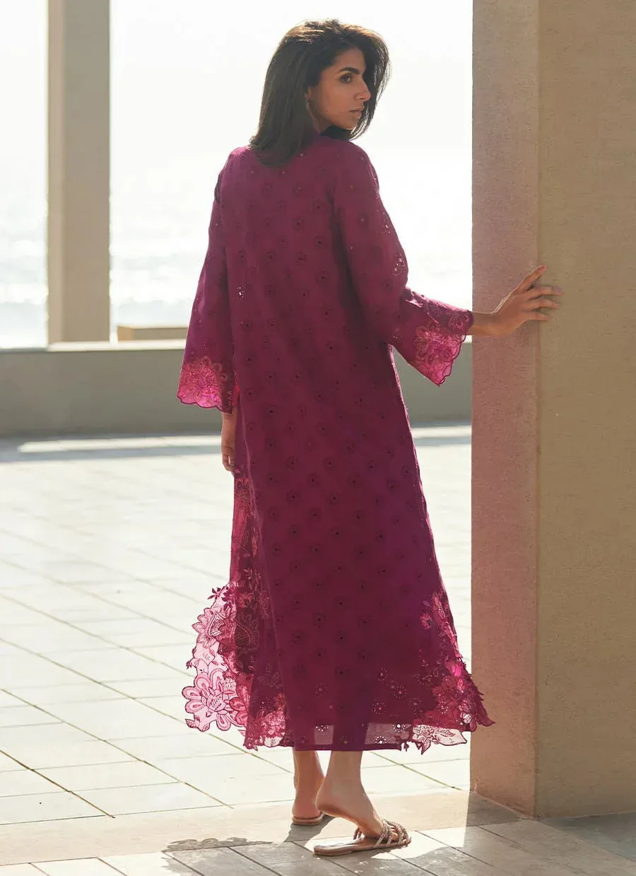 Farah Talib Aziz Laani The Kaftan Edit Magenta Raw Silk – view 2 – Poshaq