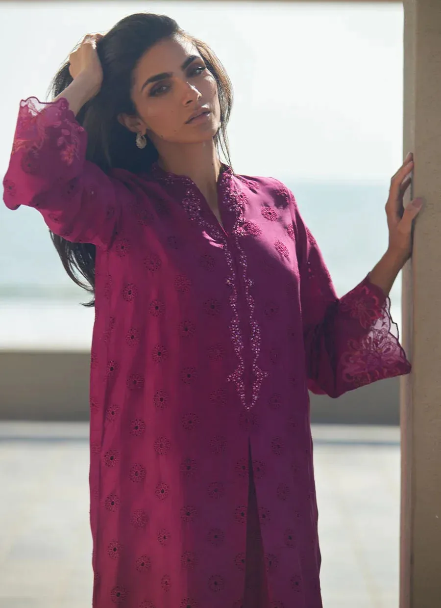 Farah Talib Aziz Laani The Kaftan Edit Magenta Raw Silk – view 3 – Poshaq