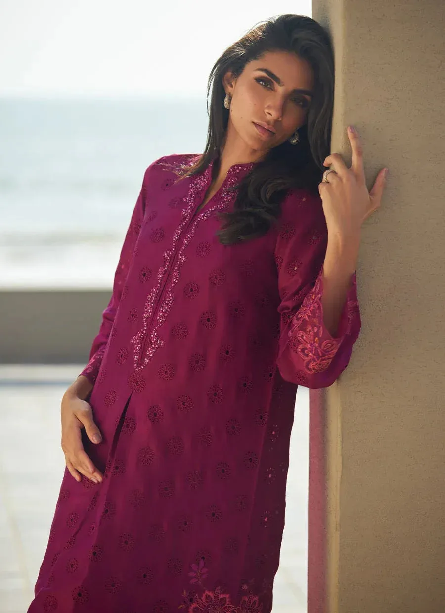 Farah Talib Aziz Laani The Kaftan Edit Magenta Raw Silk – view 5 – Poshaq