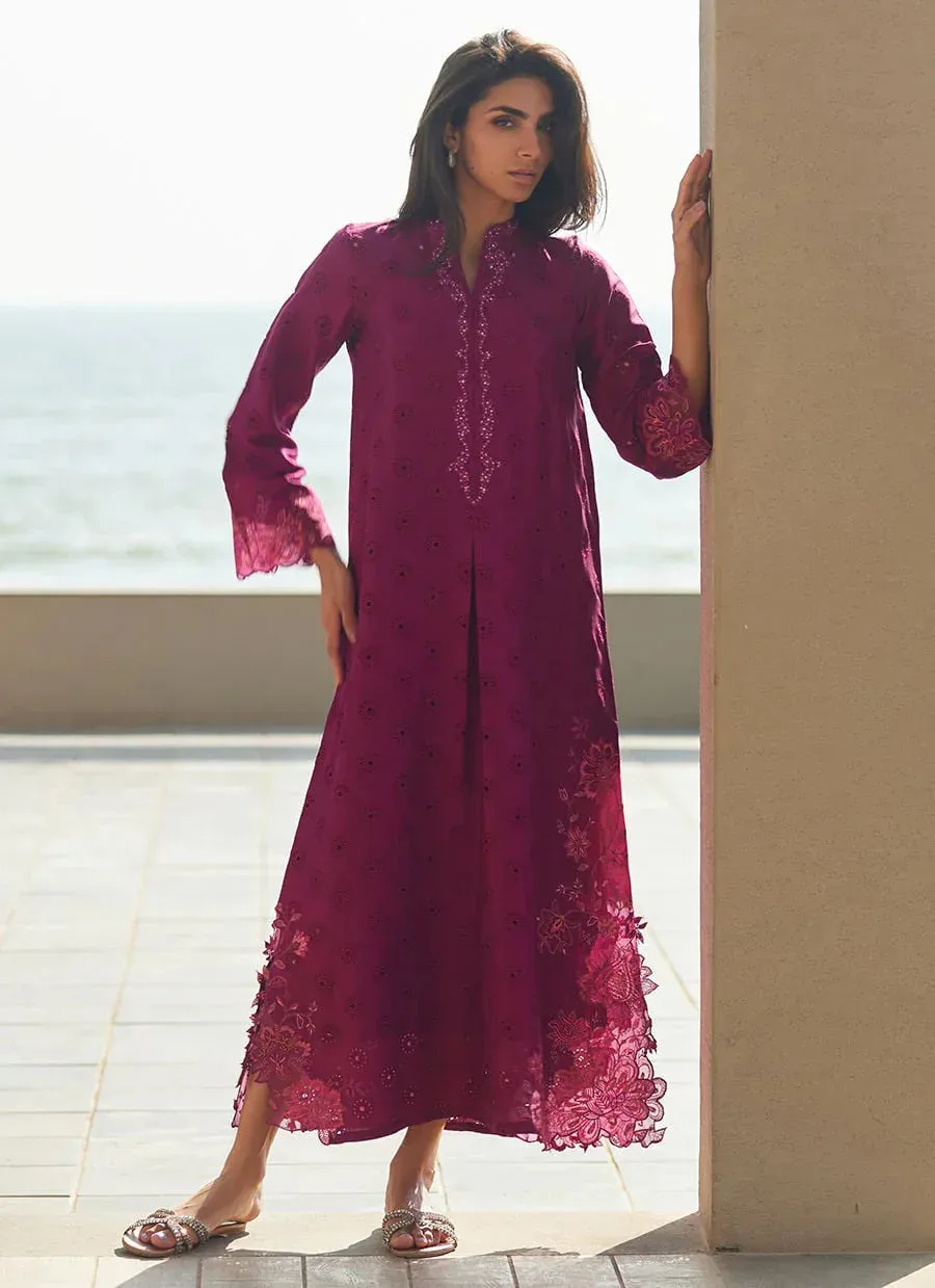 Farah Talib Aziz Laani The Kaftan Edit Magenta Raw Silk – view 6 – Poshaq