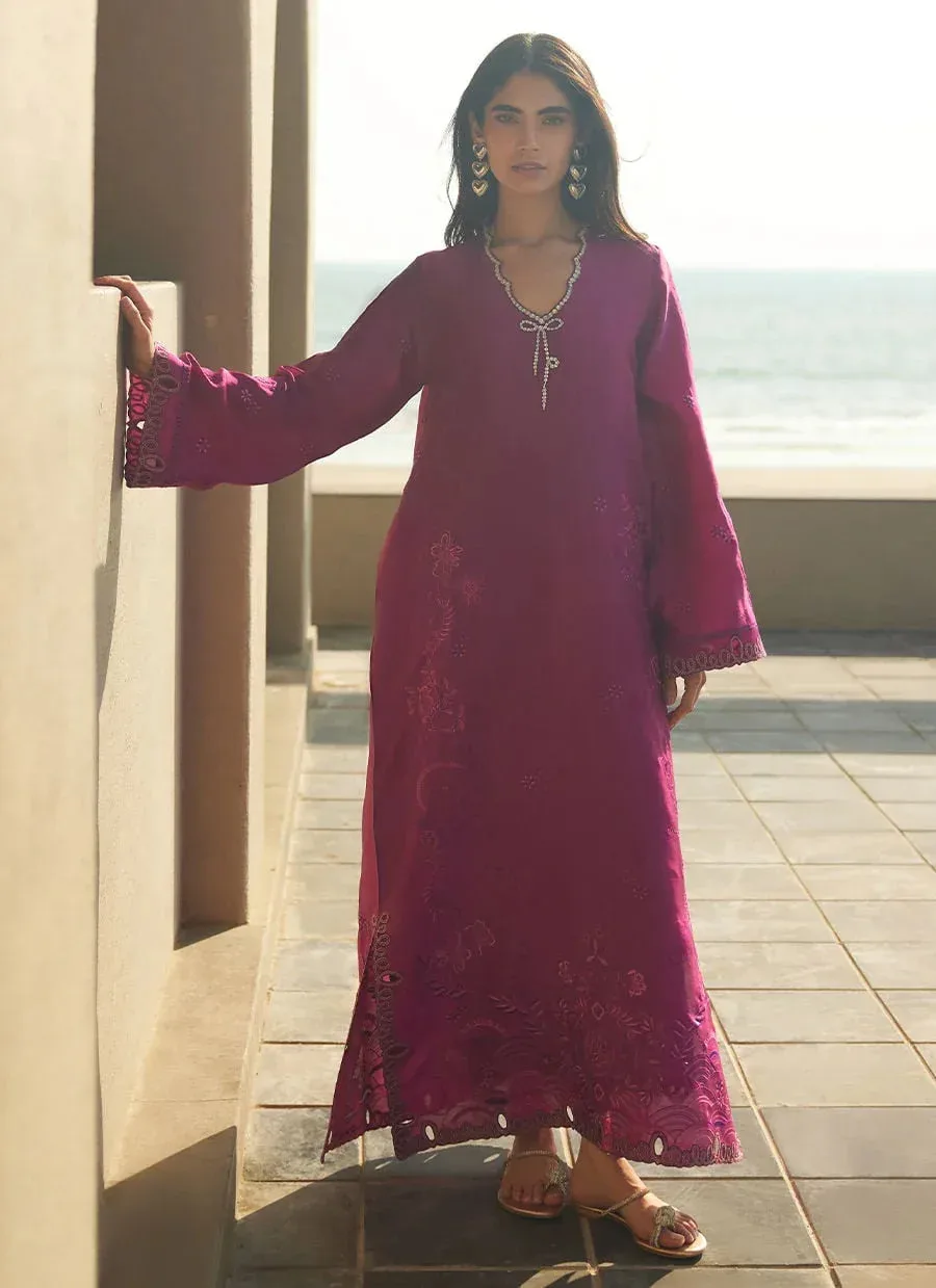 Farah Talib Aziz Laani The Kaftan Edit Magenta Raw Silk – view 1 – Poshaq
