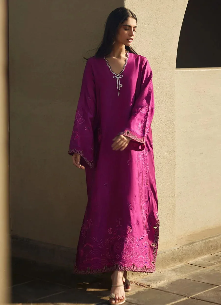 Farah Talib Aziz Laani The Kaftan Edit Magenta Raw Silk – view 4 – Poshaq