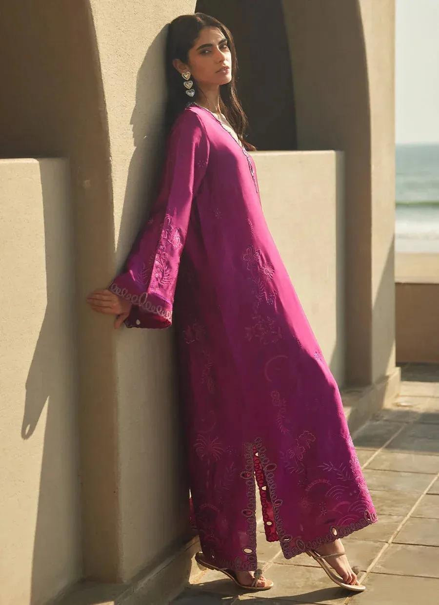 Farah Talib Aziz Laani The Kaftan Edit Magenta Raw Silk – view 5 – Poshaq