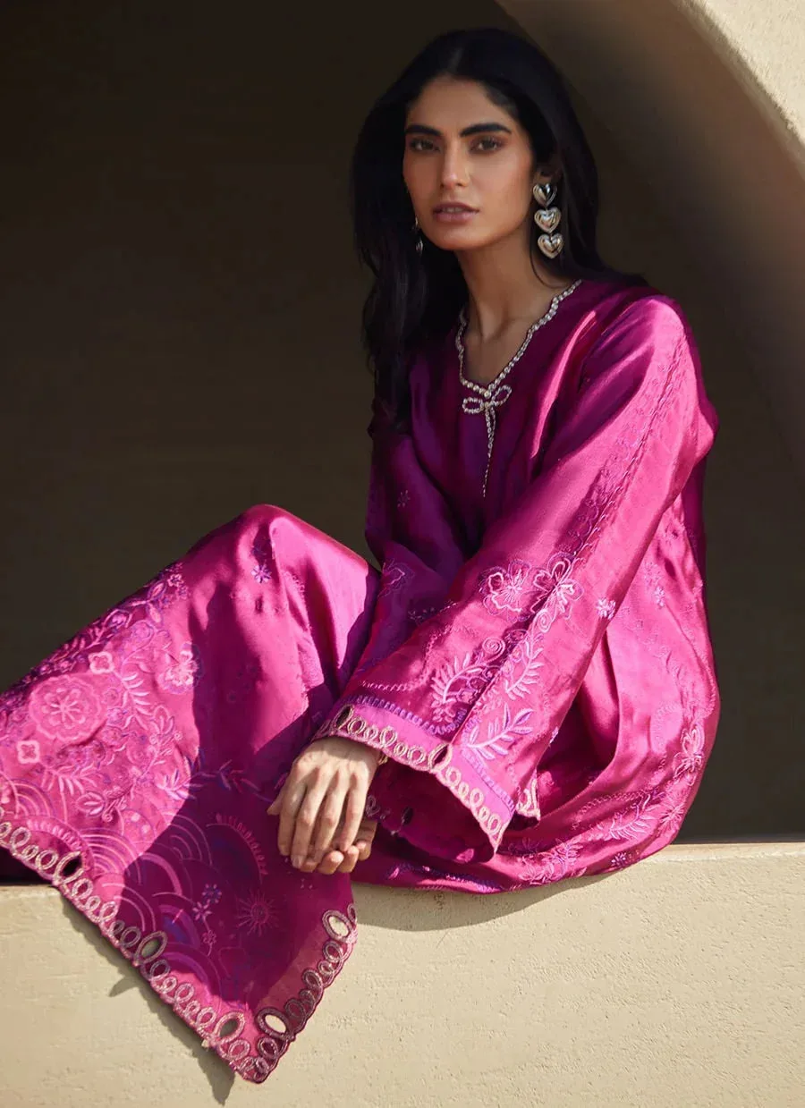 Farah Talib Aziz Laani The Kaftan Edit Magenta Raw Silk – view 6 – Poshaq