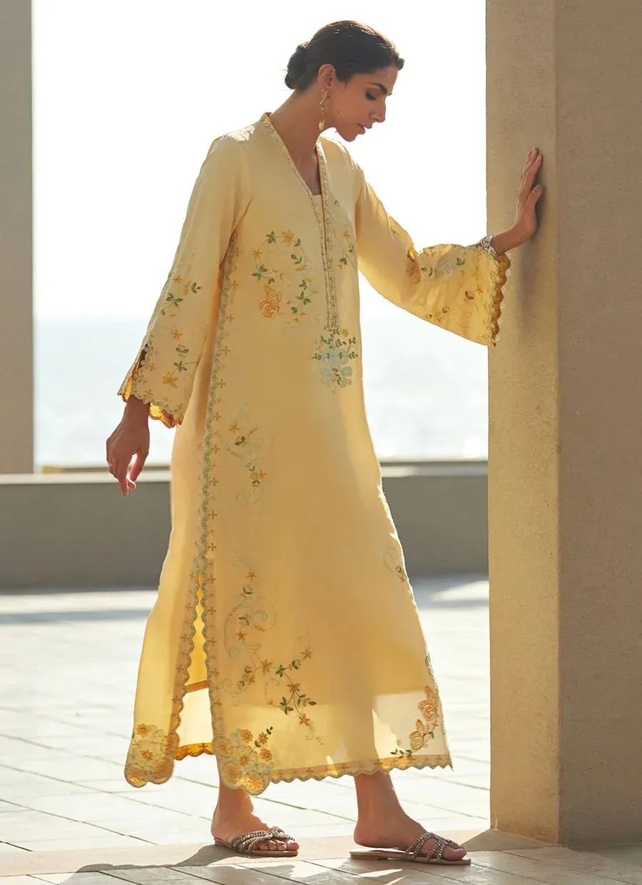Farah Talib Aziz Laani The Kaftan Edit Pale Yellow Raw Silk – view 6 – Poshaq