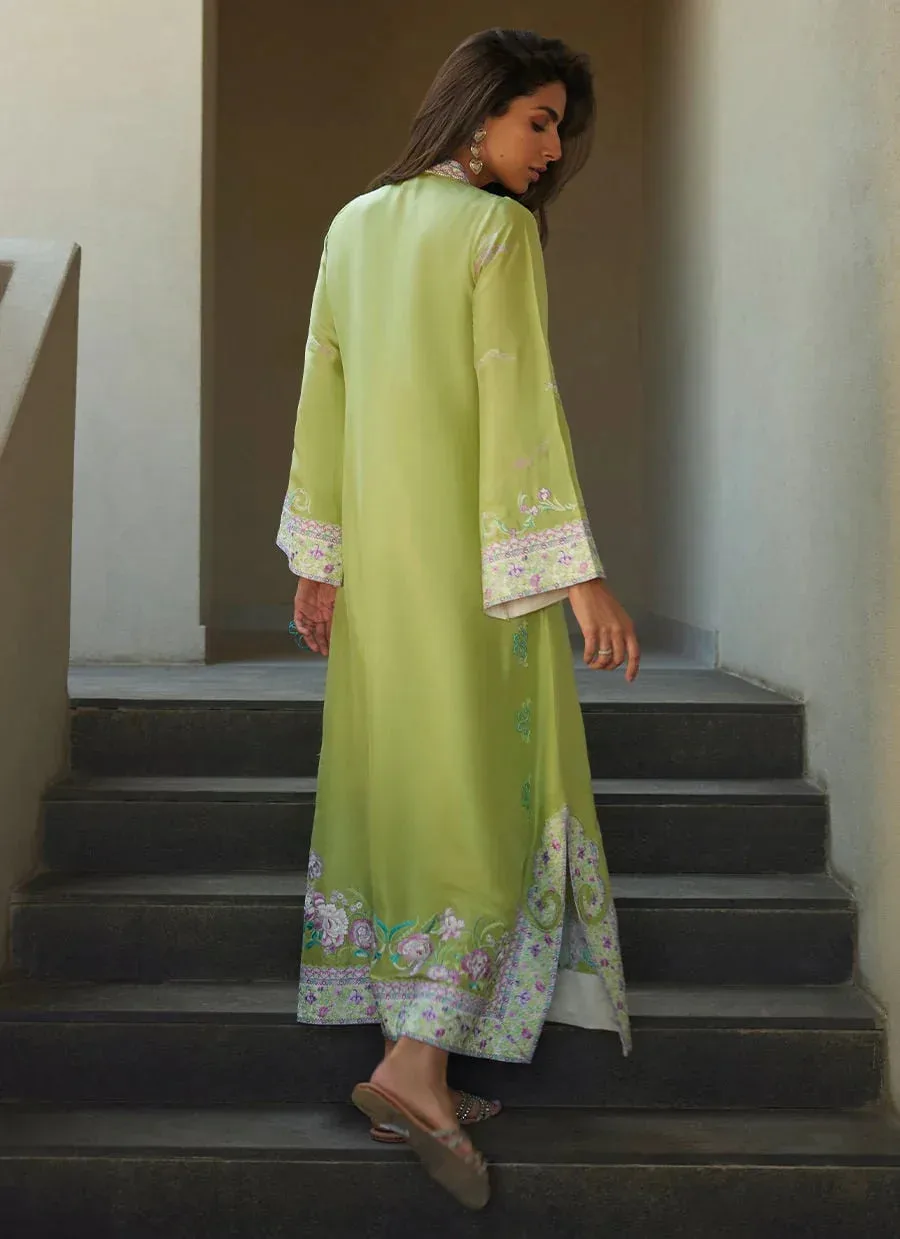 Farah Talib Aziz Laani The Kaftan Edit Apple Green Raw Silk – view 2 – Poshaq