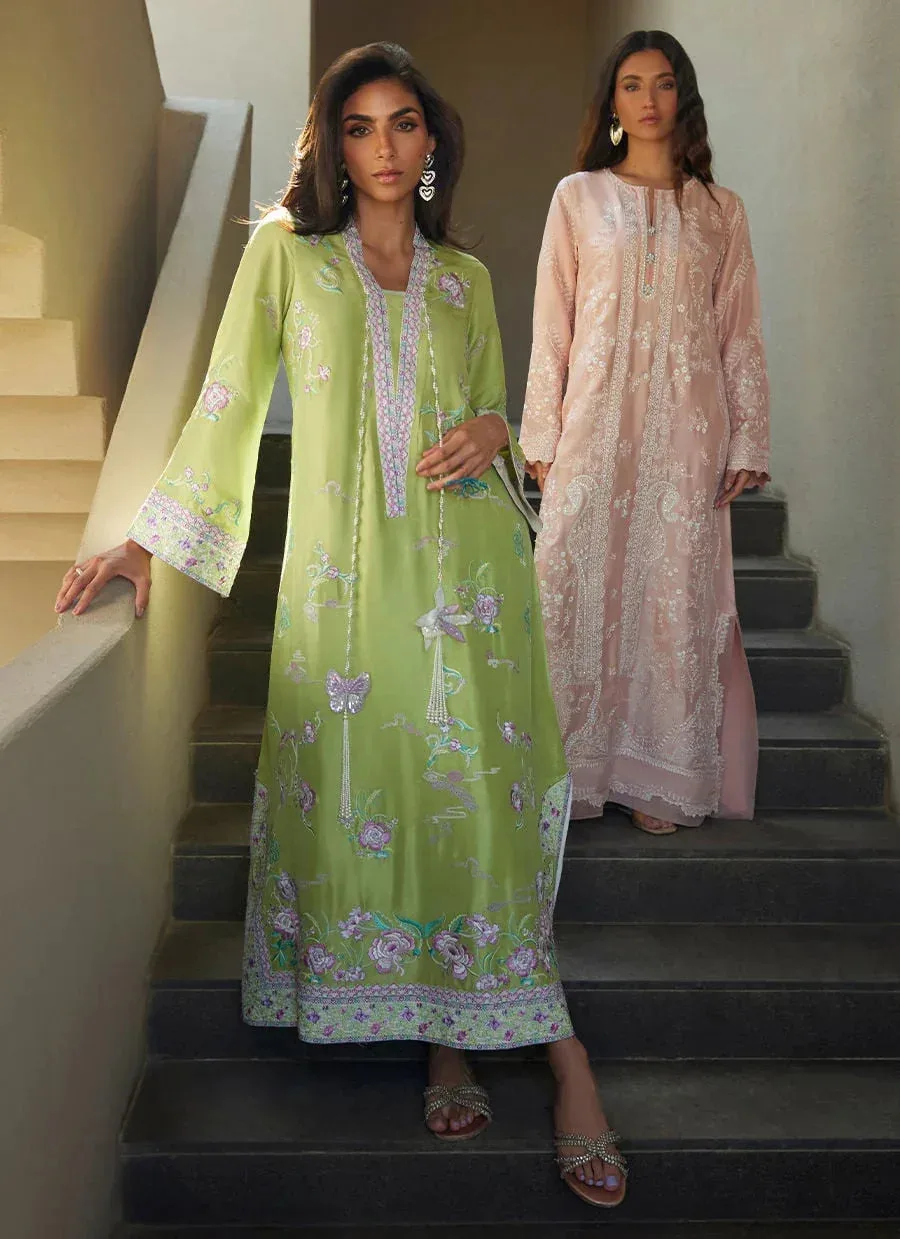 Farah Talib Aziz Laani The Kaftan Edit Apple Green Raw Silk – view 6 – Poshaq