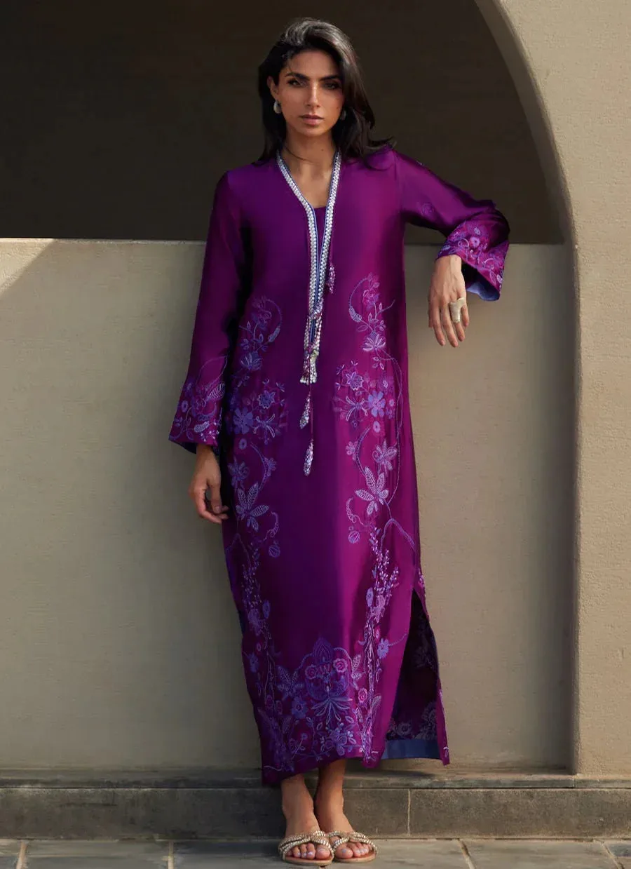 Farah Talib Aziz Laani The Kaftan Edit Purple Silk – view 1 – Poshaq