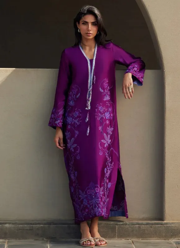 Farah Talib Aziz Laani The Kaftan Edit Purple Silk – view 1 – Poshaq