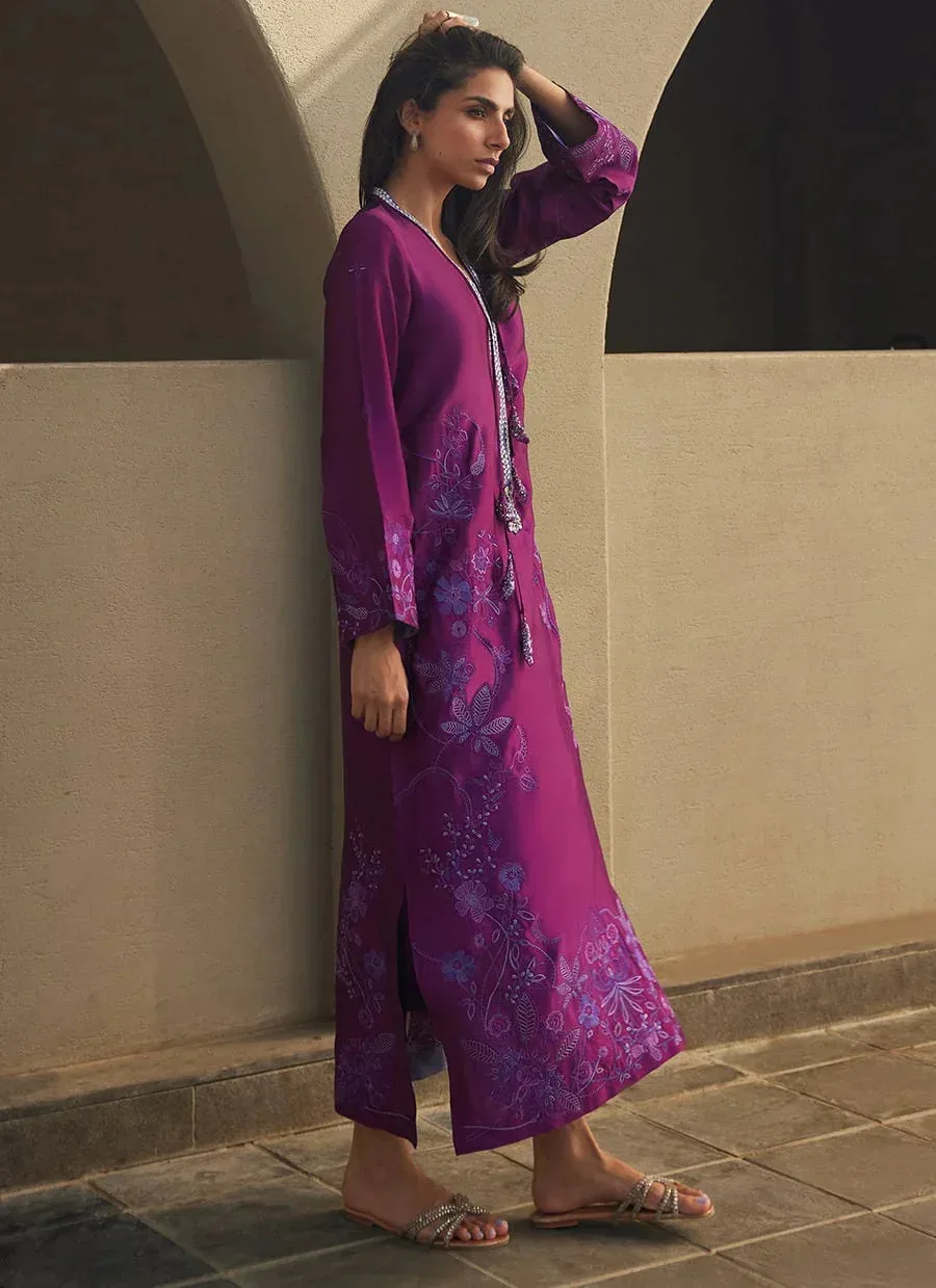 Farah Talib Aziz Laani The Kaftan Edit Purple Silk – view 2 – Poshaq