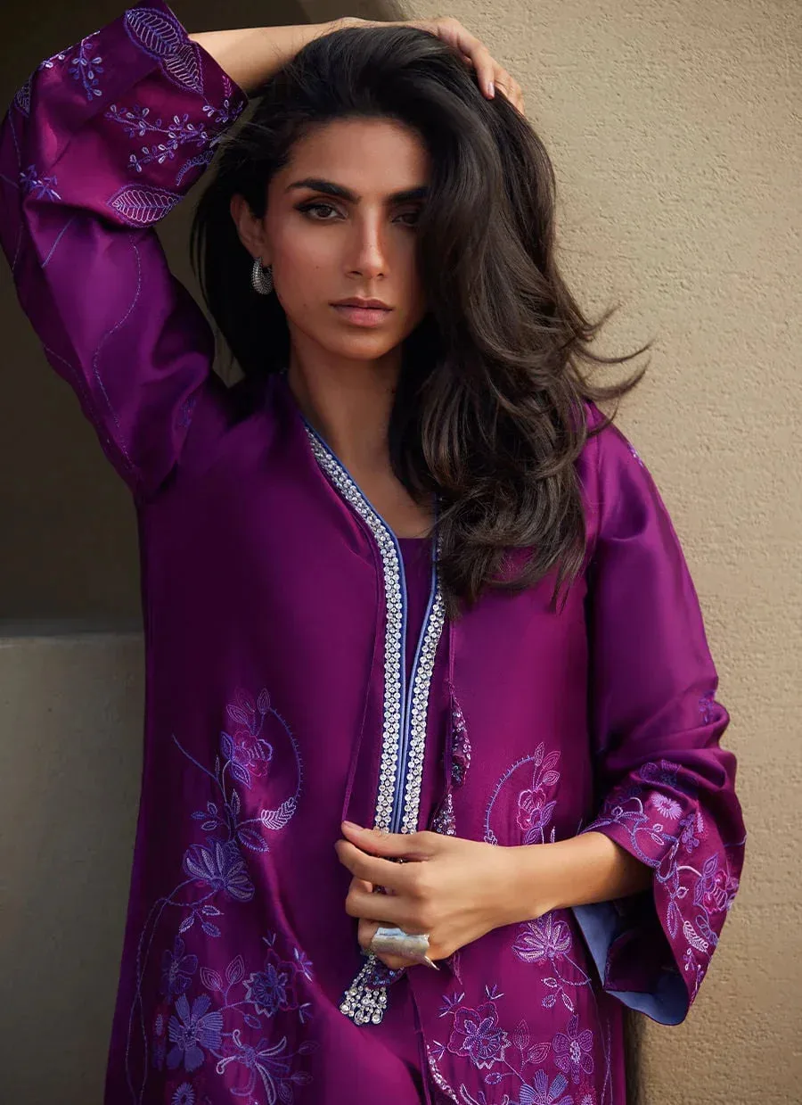 Farah Talib Aziz Laani The Kaftan Edit Purple Silk – view 3 – Poshaq