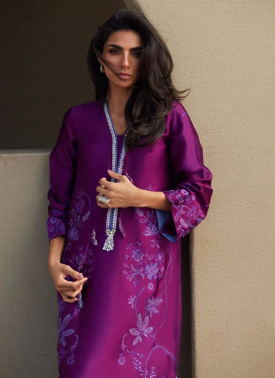 Farah Talib Aziz Laani The Kaftan Edit Purple Silk – view 4 – Poshaq