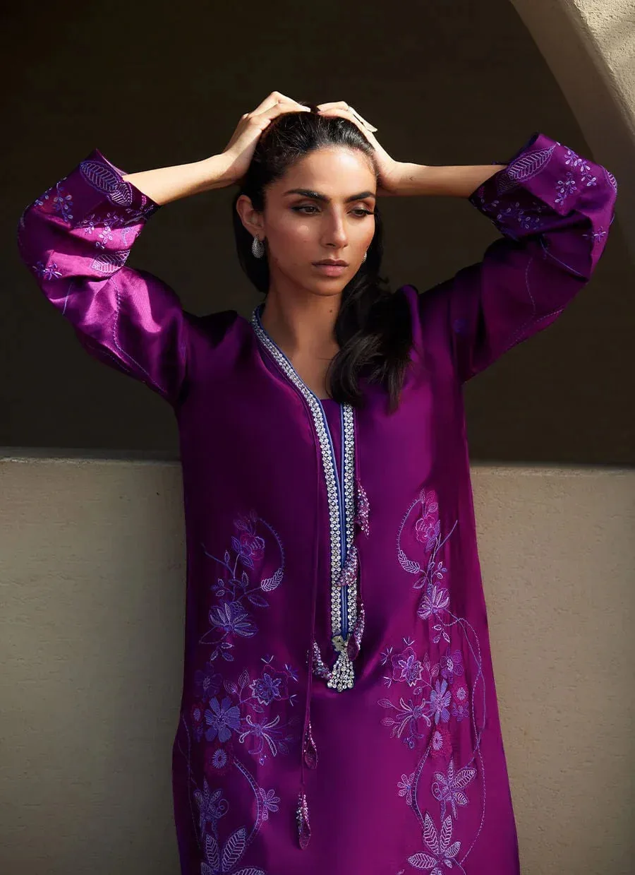 Farah Talib Aziz Laani The Kaftan Edit Purple Silk – view 5 – Poshaq