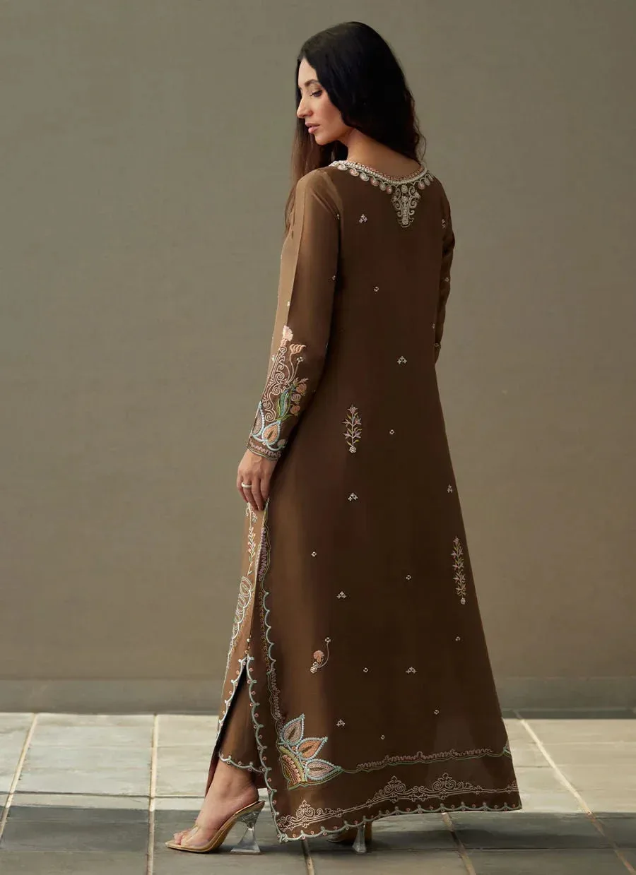 Farah Talib Aziz Laani The Kaftan Edit Coffee Raw Silk – view 2 – Poshaq