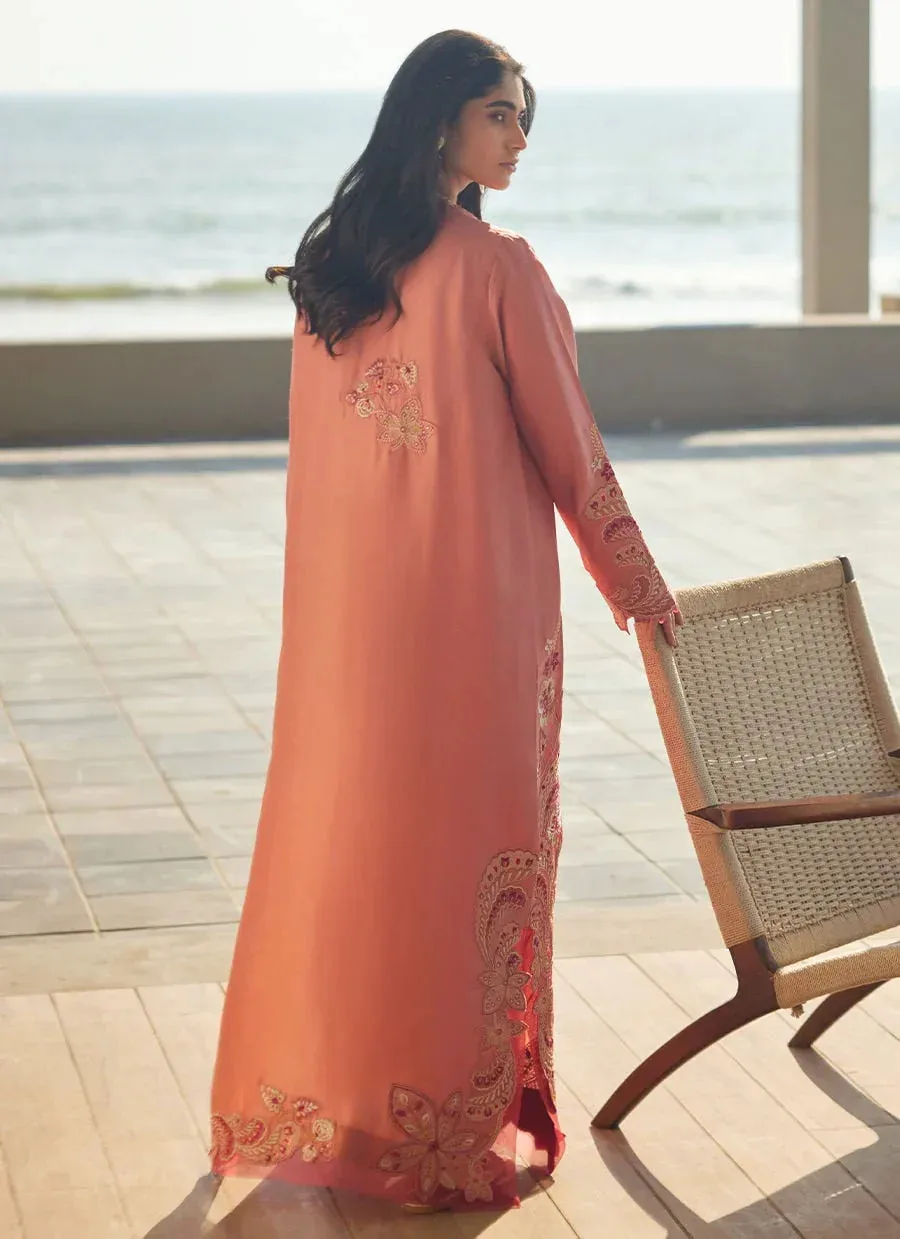 Farah Talib Aziz Laani The Kaftan Edit Coral Raw Silk – view 2 – Poshaq