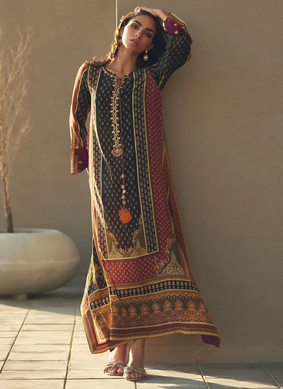 Farah Talib Aziz Laani The Kaftan Edit Black Raw Silk – view 4 – Poshaq