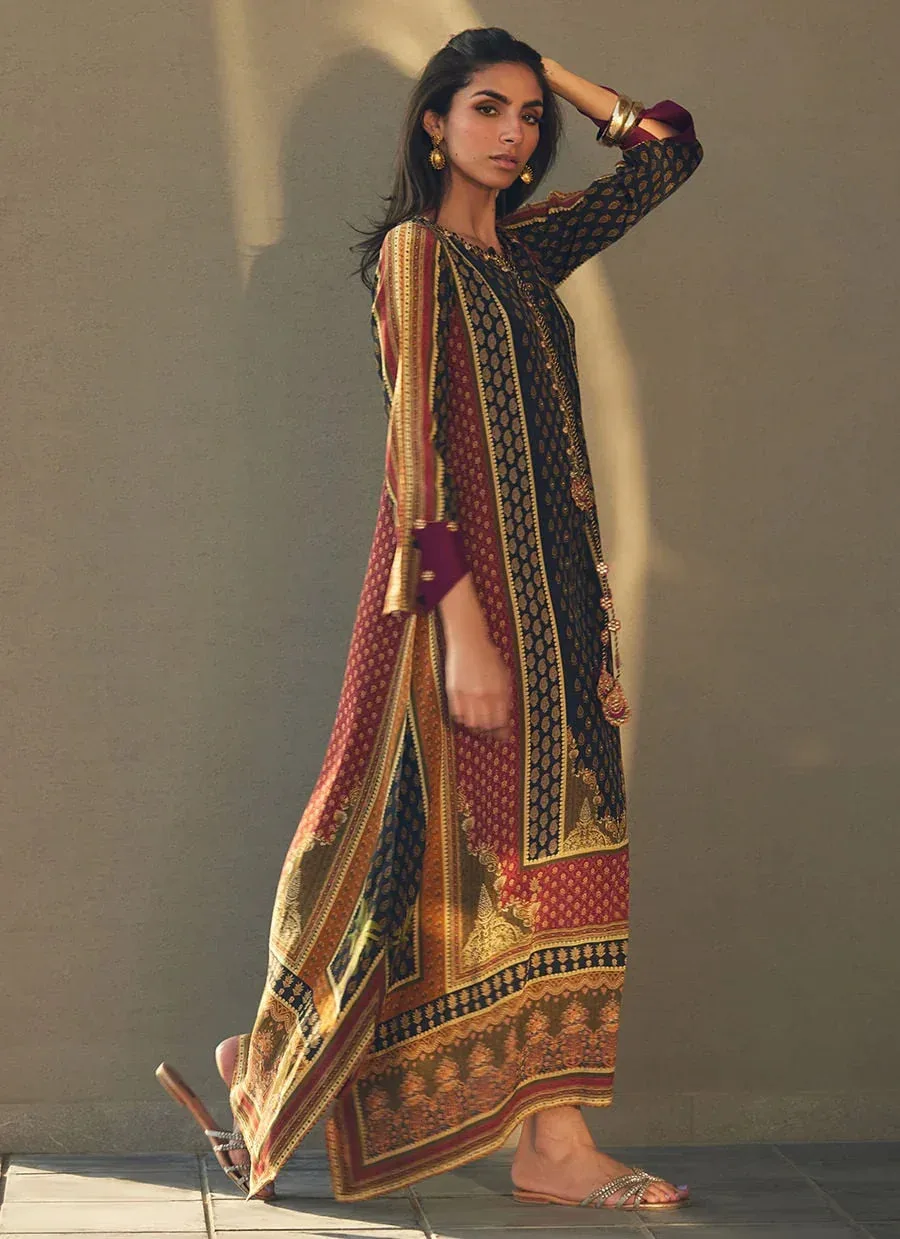 Farah Talib Aziz Laani The Kaftan Edit Black Raw Silk – view 5 – Poshaq