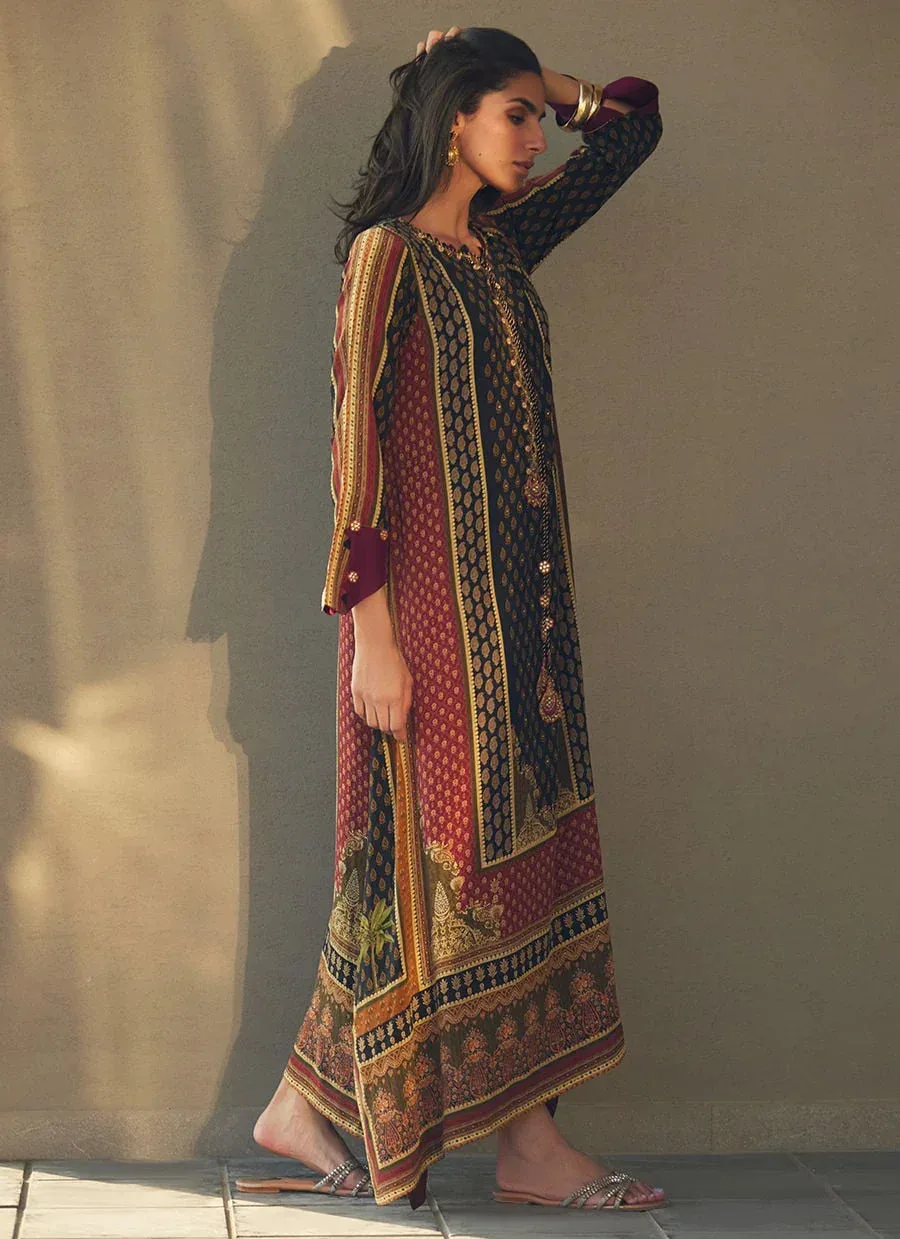 Farah Talib Aziz Laani The Kaftan Edit Black Raw Silk – view 6 – Poshaq