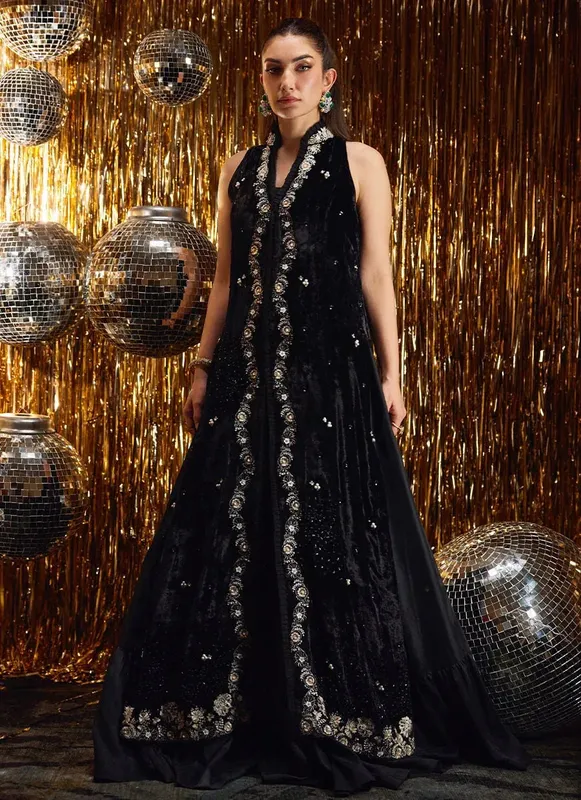 Farah Talib Aziz Velvet Fete 4 Black Raw Silk – view 1 – Poshaq