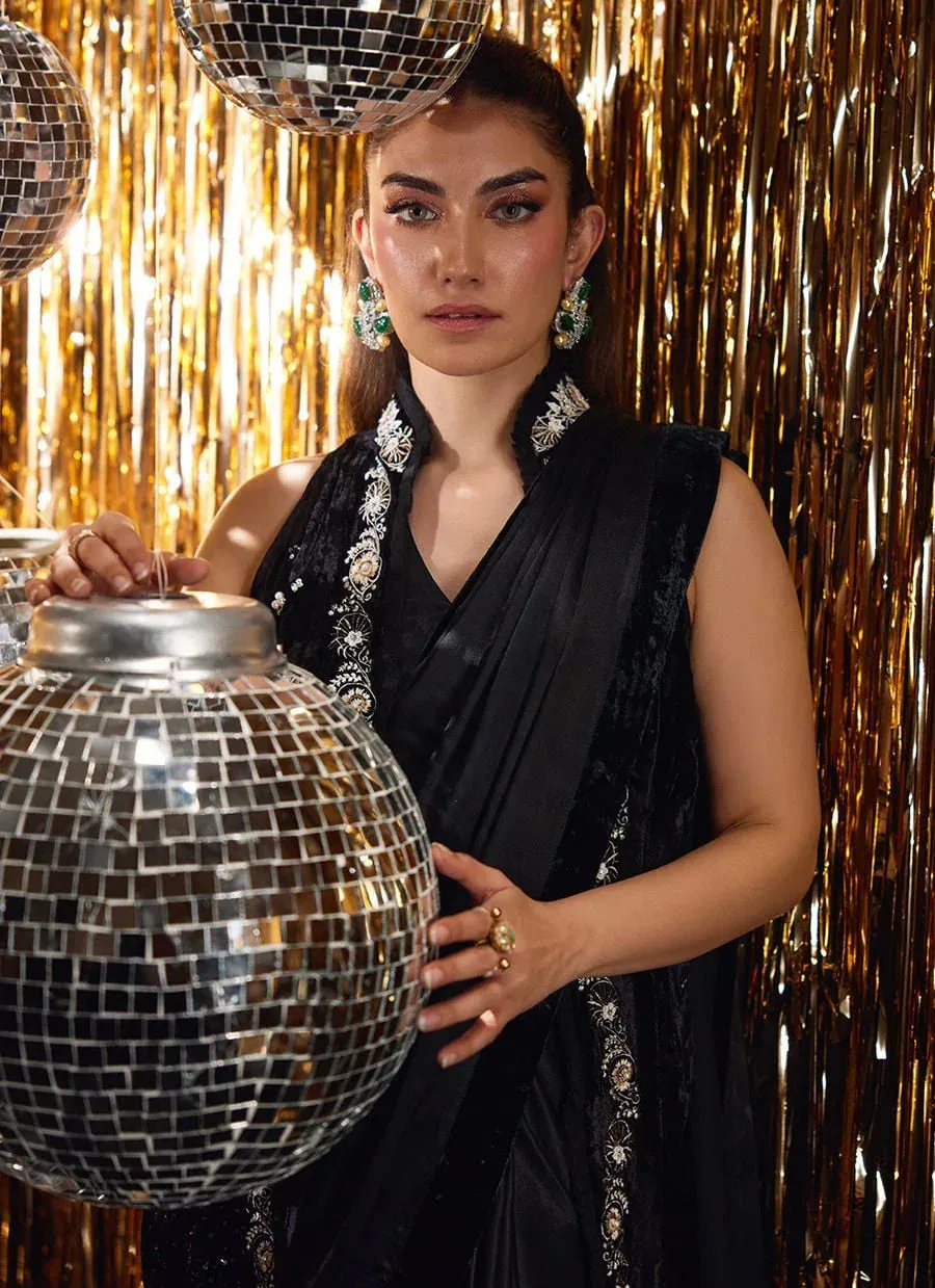 Farah Talib Aziz Velvet Fete 4 Black Raw Silk – view 3 – Poshaq